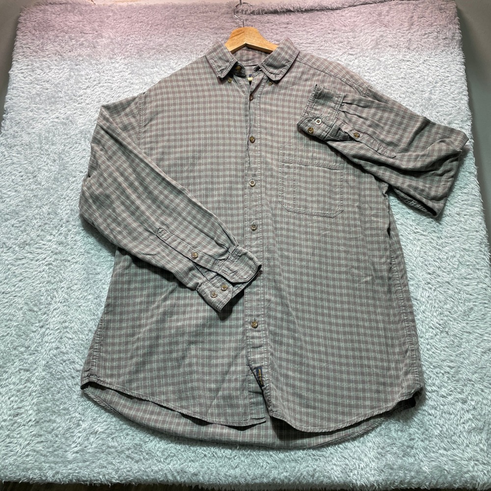 Woolrich Mens Large Plaid Button Down Shirt Grey Red Long Sleeve Outdoor L - Picture 3 of 7